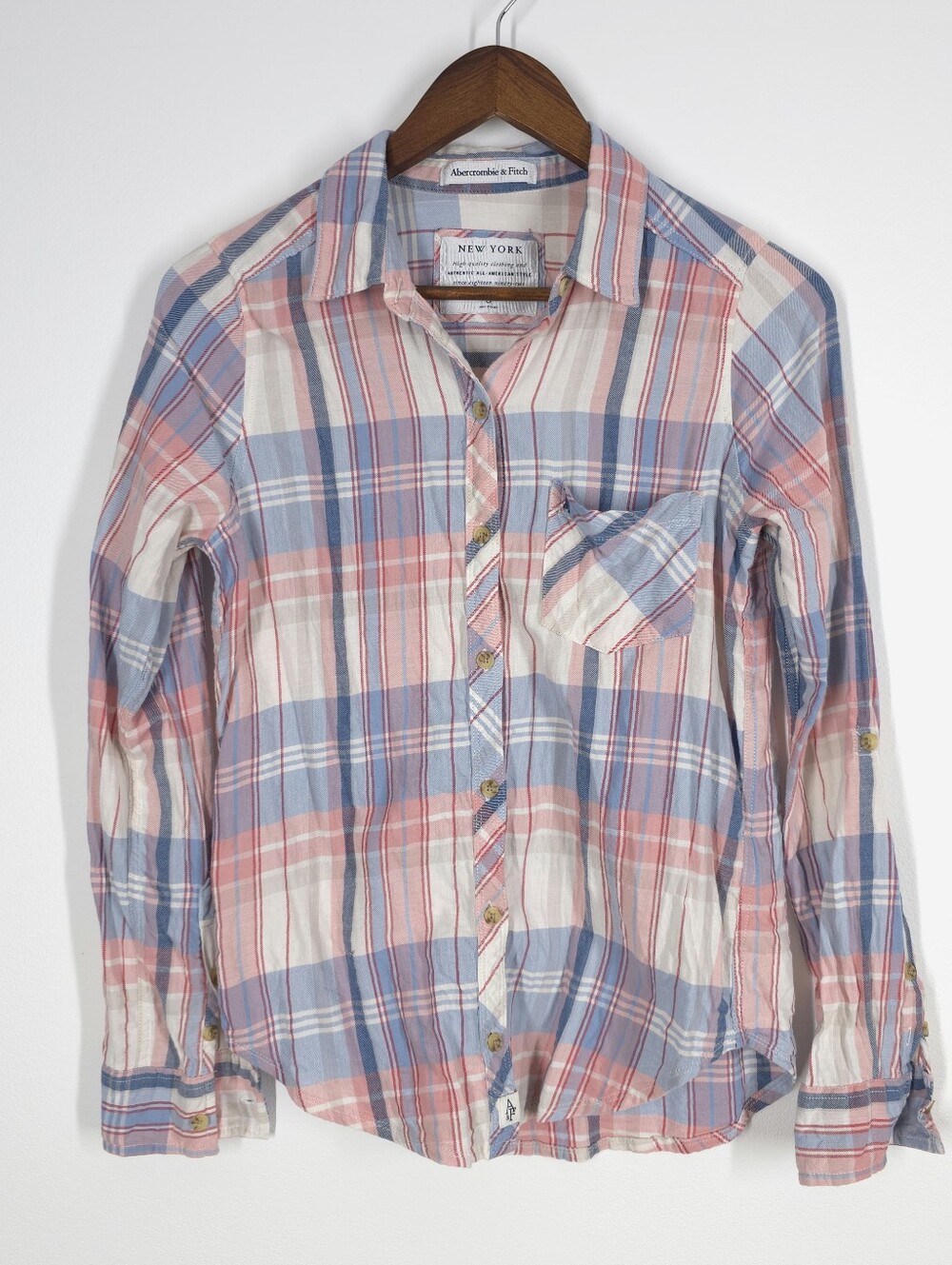 Abercrombie & Fitch Plaid Button Down Shirt Women’s Small Pink Blue